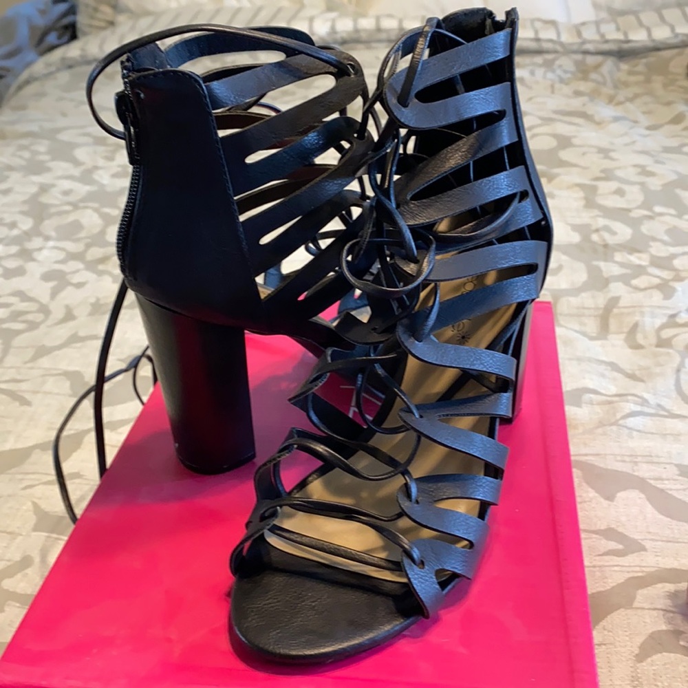Shoe Dazzle Black Lace Up Heels